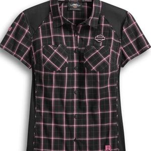 Womens Pink Label Harley Davidson Performance Plaid Button up shirt